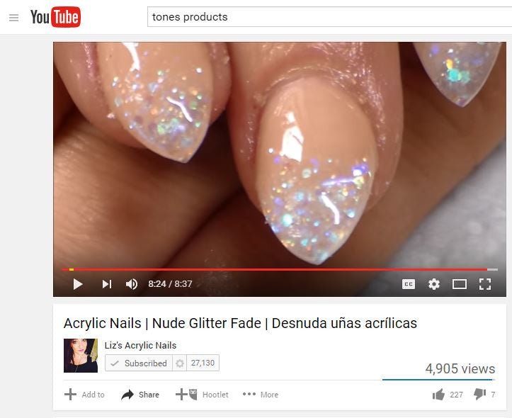 Tones Nail Art Tutorial - Nude Glitter Fade by Liz's Acrylic Nails - Tones