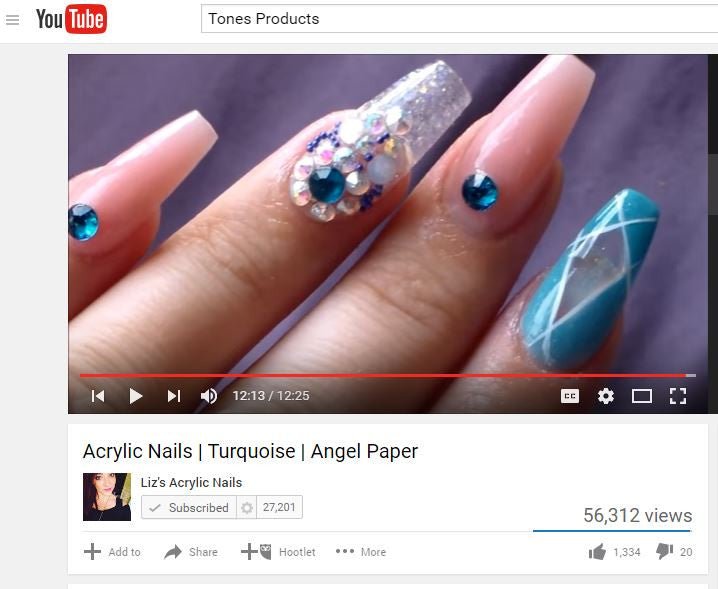 Tones Nail Art Tutorial - Turquoise & Angel Paper by Liz's Acrylic Nails - Tones