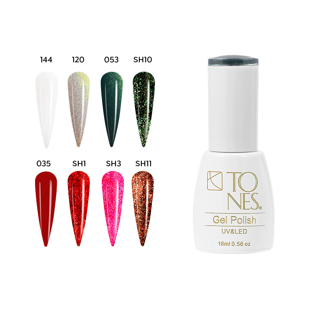 Tones Gel Polish Kit - "How Tones Stole Christmas" (8 x 0.56 fl oz) | HEMA-Free UV/LED Soak-Off Gel Polish | Tones Profession