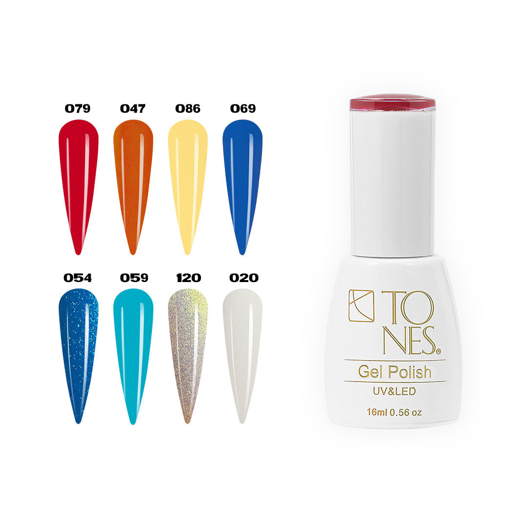 Tones Gel Polish Kit - "Un Verano en PR" (8 x 0.56 fl oz) | HEMA-Free UV/LED Soak-Off Gel Polish | Tones Professional Nail Pr