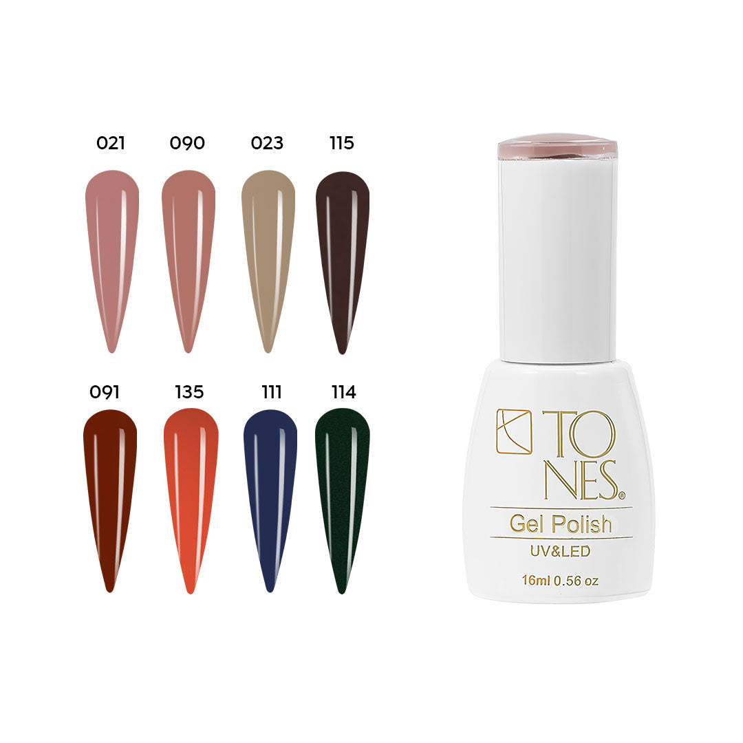 Tones Gel Polish Kit - "Autumn à Paris" (8 x 0.56 fl oz) | HEMA-Free UV/LED Soak-Off Gel Polish | Tones Professional Nail Pro