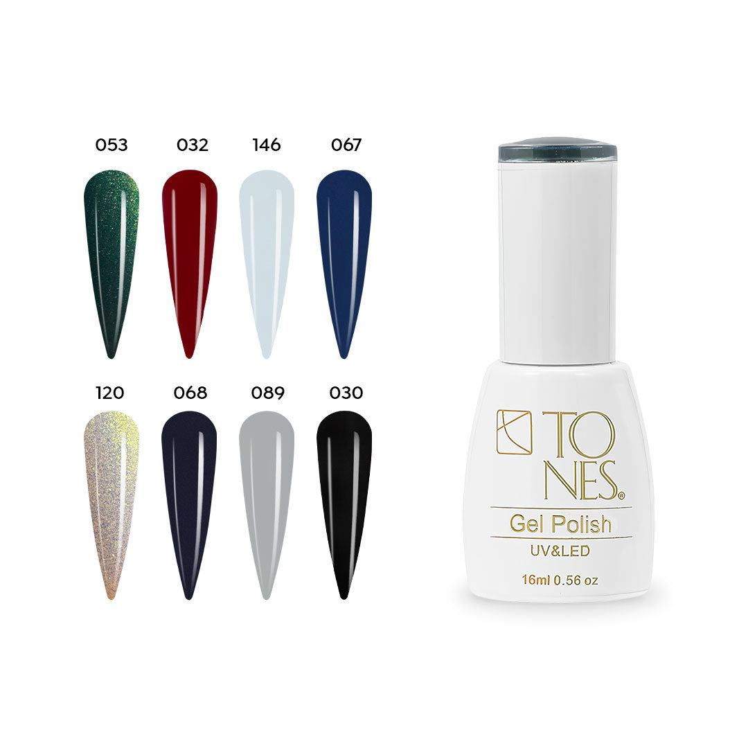 Tones Gel Polish Kit - Frosted Wonders (8 x 0.56 fl oz) | HEMA-Free UV/LED Soak-Off Gel Polish | Tones Professional Nail Prod